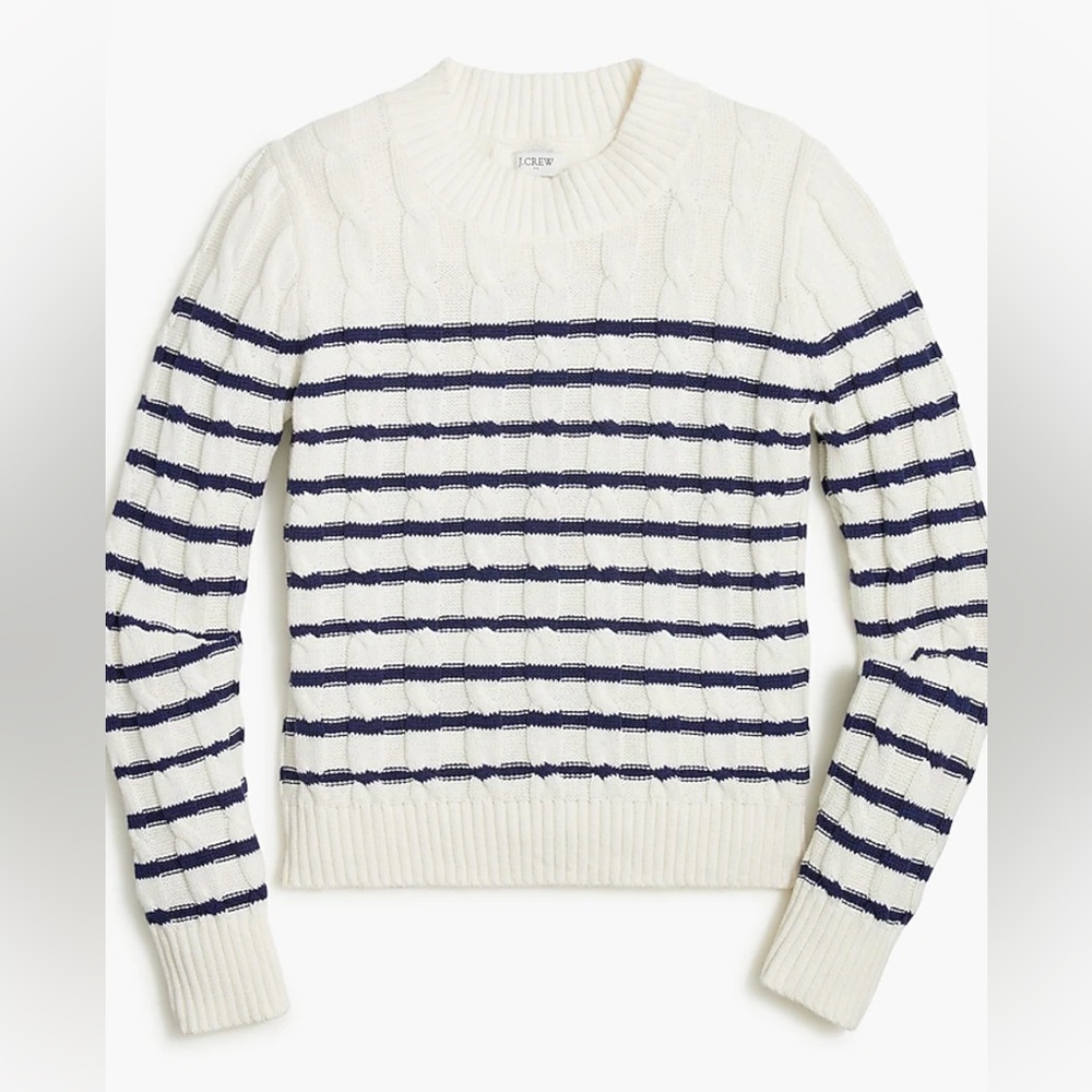 J.CREW Pullover Stripped Cable Knit Cotton Sweater Womens Size S Classic Rugby